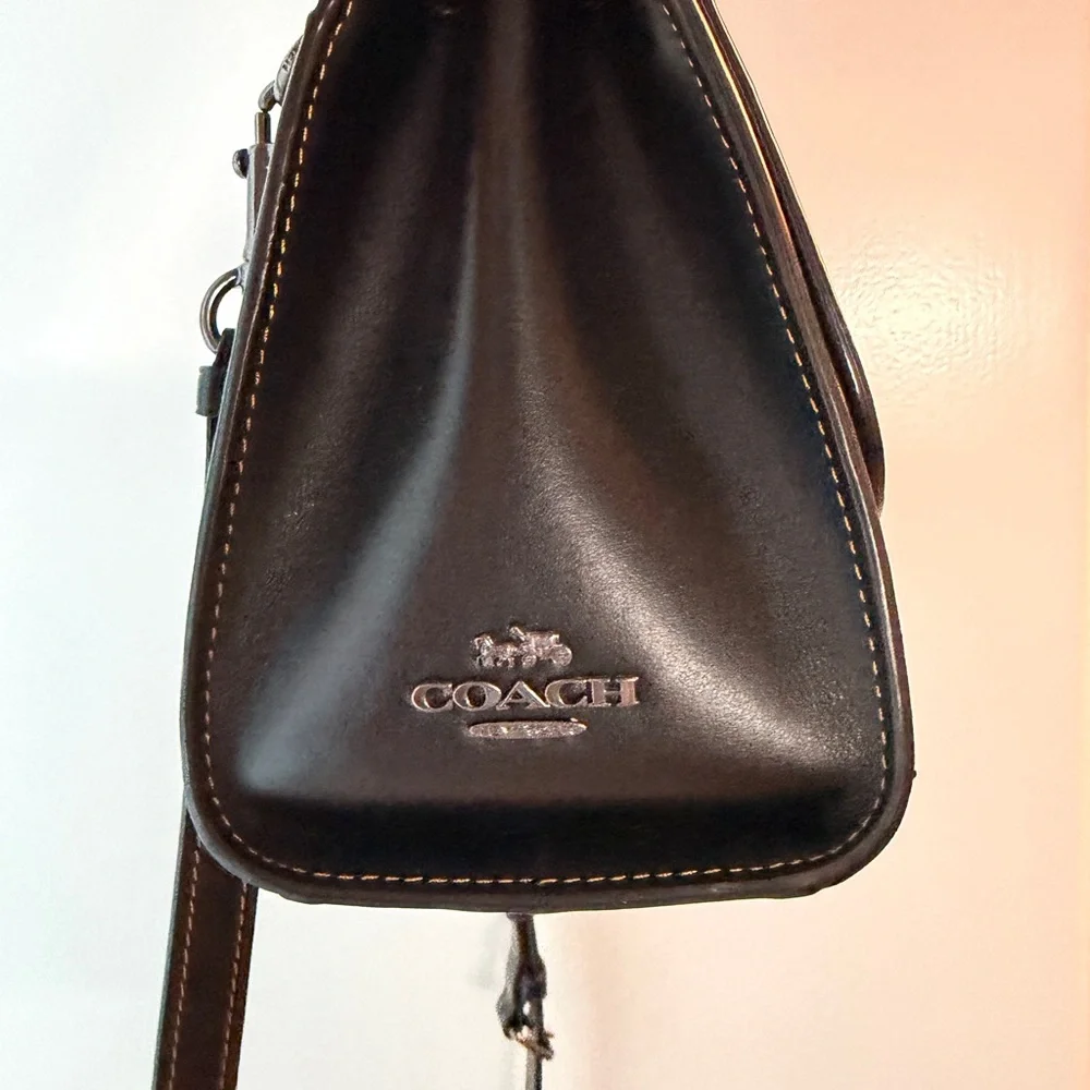 Coach Black Leather Satchel with Multicolor Floral Appliqués - Picture 2 of 4